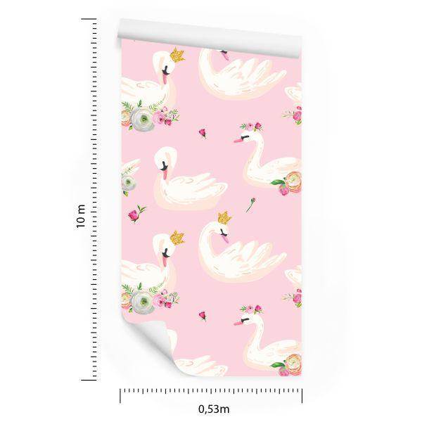 Behang Sprookjesachtige Kinderzwaan Bloemen Natuur - Afbeelding 8
