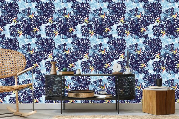 Behang Bladeren In Blauwtinten - Afbeelding 5