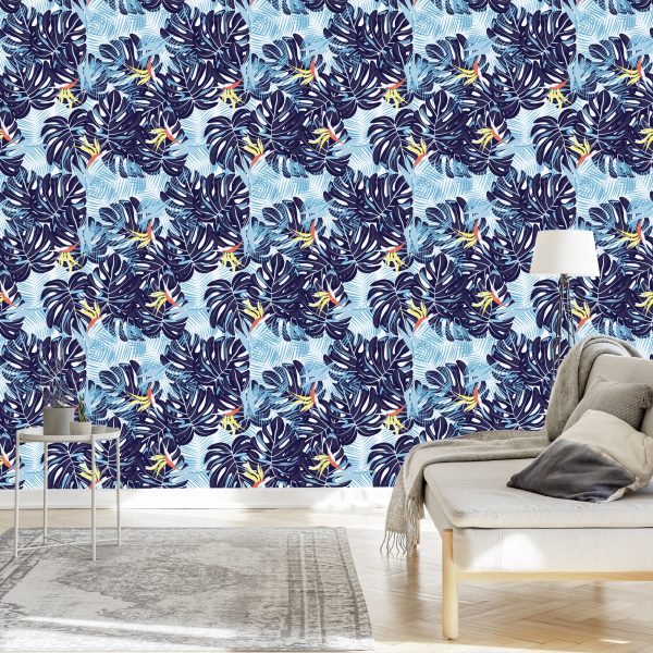 Behang Bladeren In Blauwtinten - Afbeelding 3