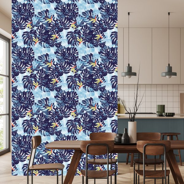 Behang Bladeren In Blauwtinten - Afbeelding 4