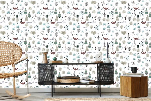 Behang Bomen, Planten, Vogels, Bos, Kinderkamer - Afbeelding 5