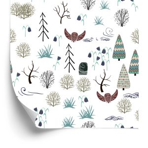Behang Bomen, Planten, Vogels, Bos, Kinderkamer