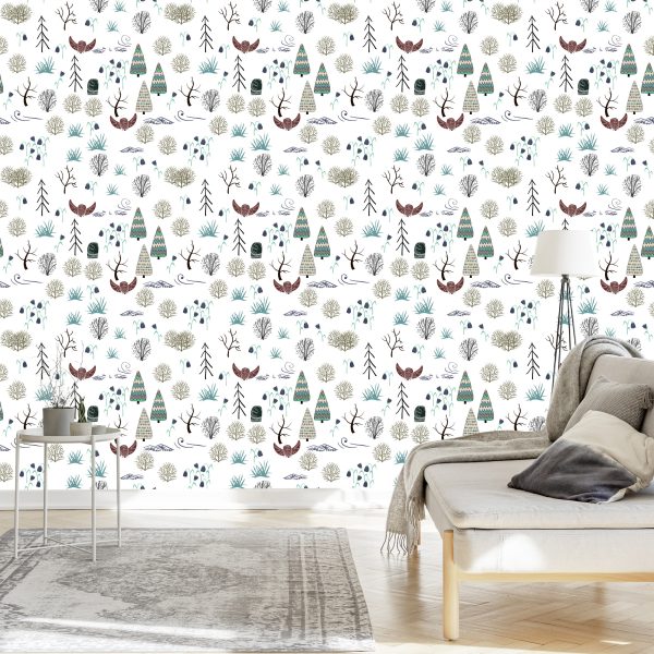 Behang Bomen, Planten, Vogels, Bos, Kinderkamer - Afbeelding 3