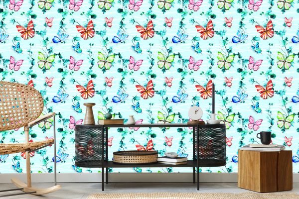 Behang Voor Kinderen, Vlinders, Bloemen, Groen - Afbeelding 5