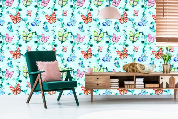 Behang Voor Kinderen, Vlinders, Bloemen, Groen - Afbeelding 6