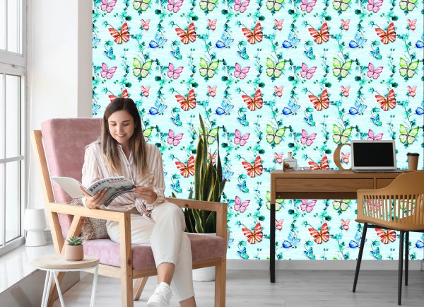 Behang Voor Kinderen, Vlinders, Bloemen, Groen - Afbeelding 7