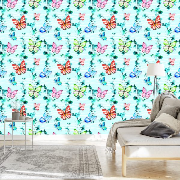 Behang Voor Kinderen, Vlinders, Bloemen, Groen - Afbeelding 3