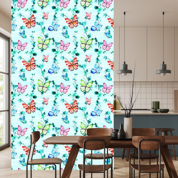 Behang Voor Kinderen, Vlinders, Bloemen, Groen - Afbeelding 4