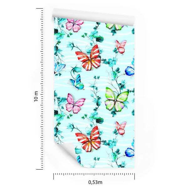 Behang Voor Kinderen, Vlinders, Bloemen, Groen - Afbeelding 8