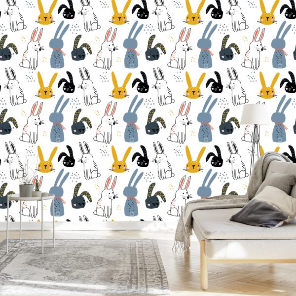 Behang Konijnen Op Een Witte Achtergrond - Afbeelding 3