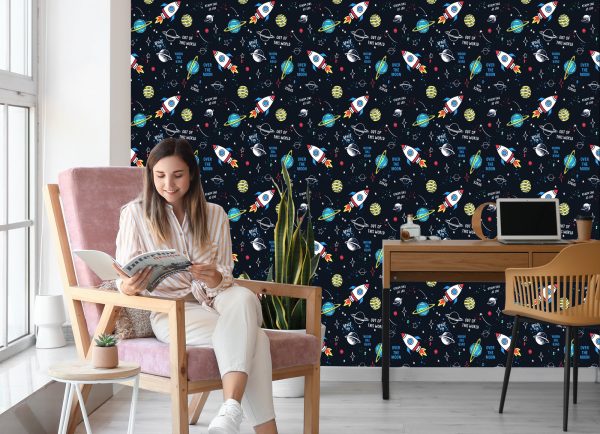Behang Naar De Kinderkamer, Ruimteraketten, Sterren - Afbeelding 7