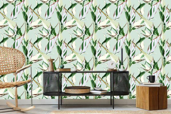 Behang Patronen Met Natuurbladeren In Retrostijl - Afbeelding 5