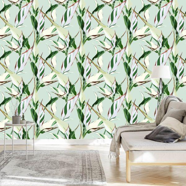 Behang Patronen Met Natuurbladeren In Retrostijl - Afbeelding 3