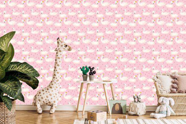Behang Sprookjesdieren. Zwanen. Kinderkamer - Afbeelding 5