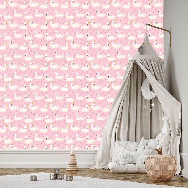 Behang Sprookjesdieren. Zwanen. Kinderkamer - Afbeelding 3