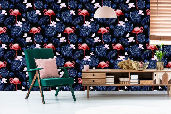 Behang We Flamingos Leaves Flowers Nature For Living Room - Afbeelding 6