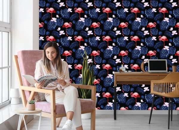 Behang We Flamingos Leaves Flowers Nature For Living Room - Afbeelding 7
