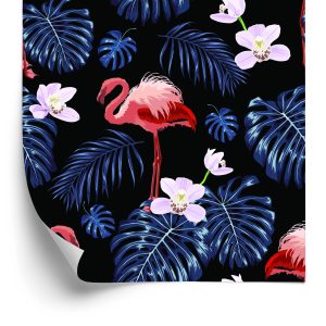 Behang We Flamingos Leaves Flowers Nature For Living Room