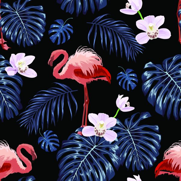 Behang We Flamingos Leaves Flowers Nature For Living Room - Afbeelding 2