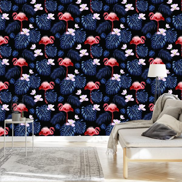 Behang We Flamingos Leaves Flowers Nature For Living Room - Afbeelding 3