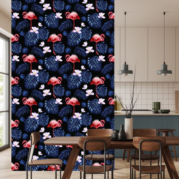 Behang We Flamingos Leaves Flowers Nature For Living Room - Afbeelding 4