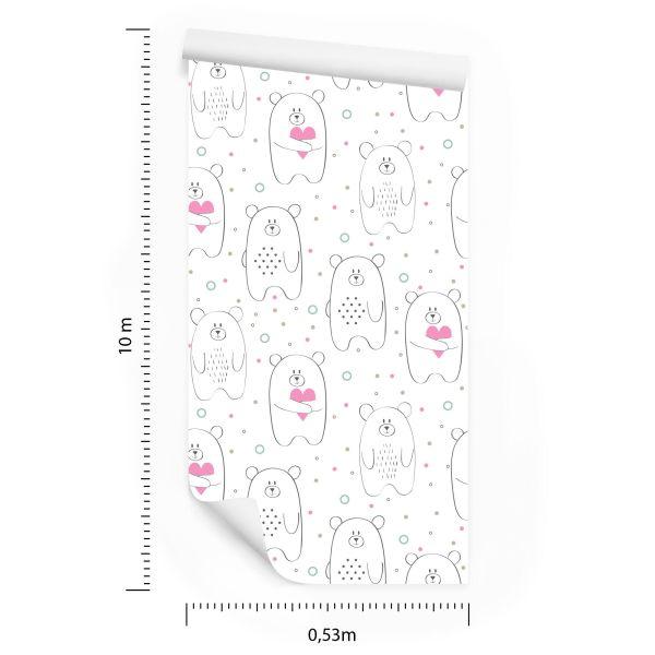 Behang Voor Kinderen - Witte Teddyberen Met Roze Hartjes - Afbeelding 8