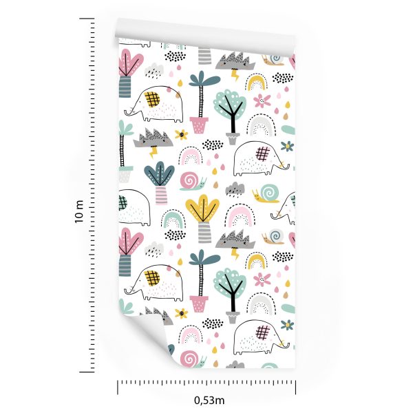 Behang Olifanten Wolken Palmbomen Voor Babykamer - Afbeelding 8