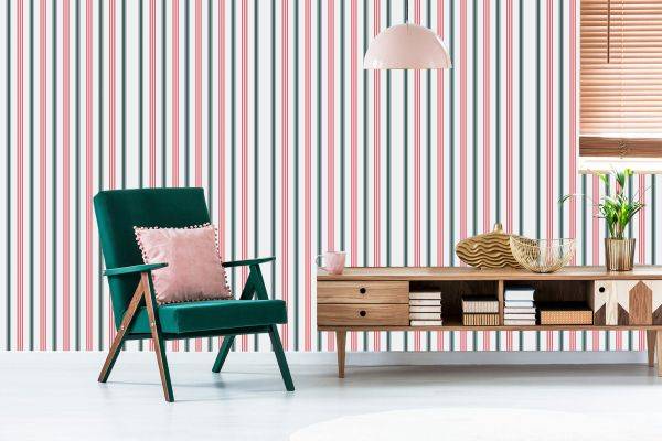 Behang Modern In Kleurrijke Verticale Gestreepte Woonkamer - Afbeelding 6