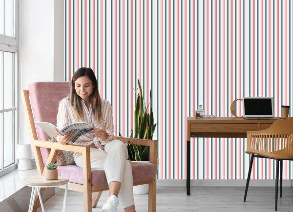 Behang Modern In Kleurrijke Verticale Gestreepte Woonkamer - Afbeelding 7