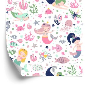 Behang Zeemeerminnen Met Schelpen Tekenfilms Voor De Babykamer