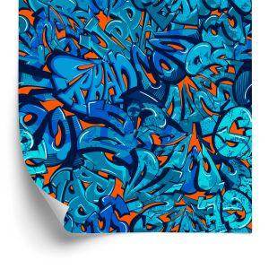 Behang Graffiti-Inscripties In Blauwtinten
