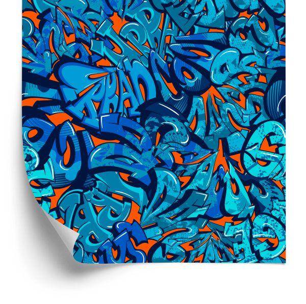 Behang Graffiti-Inscripties In Blauwtinten