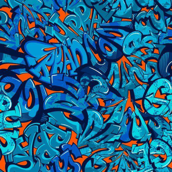 Behang Graffiti-Inscripties In Blauwtinten - Afbeelding 2