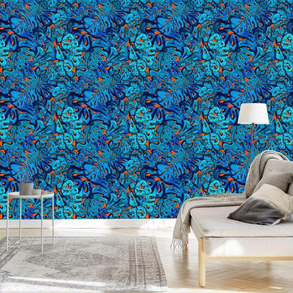 Behang Graffiti-Inscripties In Blauwtinten - Afbeelding 3