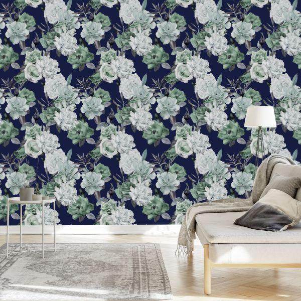 Behang Plantaardig Rozenpatroon - Afbeelding 3