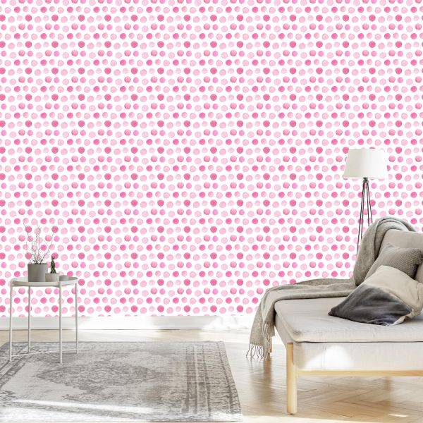 Behang Aquarel Roze Stippen - Afbeelding 3