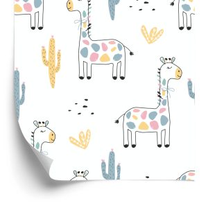 Behang Voor Kinderen Kleurrijke Giraffen Cactussen Planten