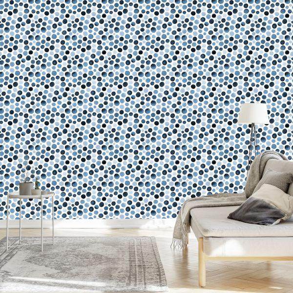Behang Blauwe Stippen Met Waterverf - Afbeelding 3