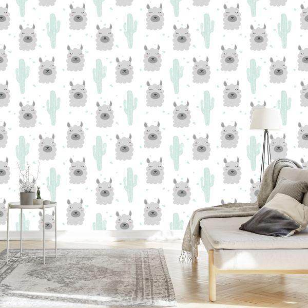 Behang Lama Cactussen Planten Voor Babykamer - Afbeelding 3