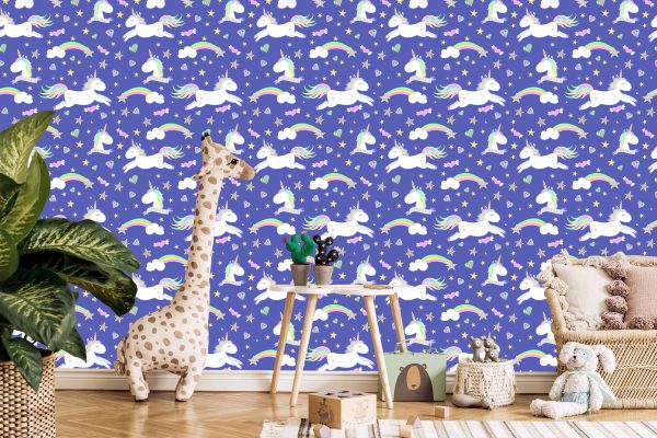 Behang Voor Kinderen - Eenhoorns, Wolken En Regenbogen - Afbeelding 5