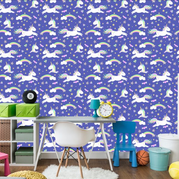 Behang Voor Kinderen - Eenhoorns, Wolken En Regenbogen - Afbeelding 4