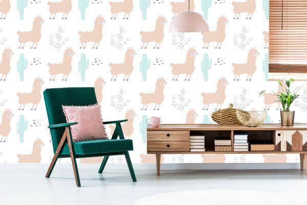 Behang Natuur Kinderkamer Met Lamami - Afbeelding 6