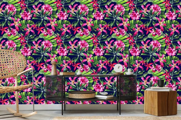 Behang Exotische Bloemen Bladeren - Afbeelding 5