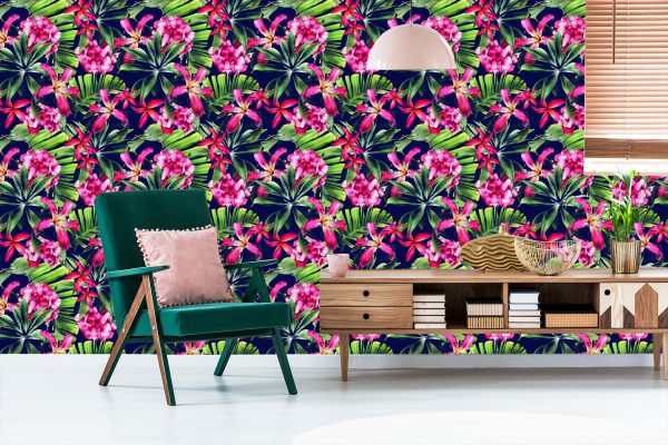 Behang Exotische Bloemen Bladeren - Afbeelding 6