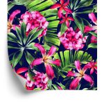Behang Exotische Bloemen Bladeren