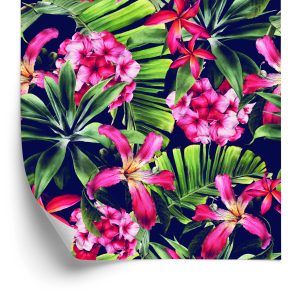 Behang Exotische Bloemen Bladeren