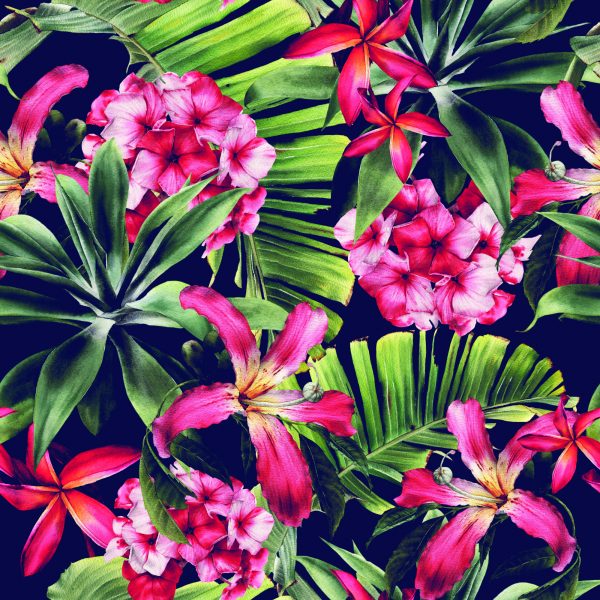 Behang Exotische Bloemen Bladeren - Afbeelding 2