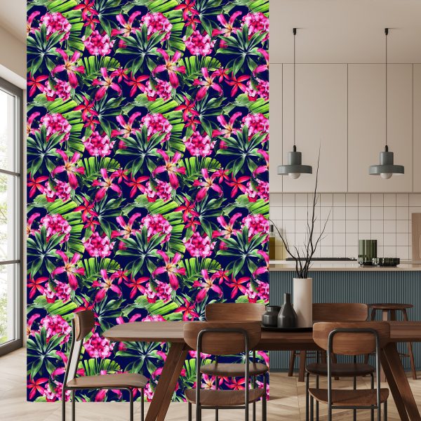 Behang Exotische Bloemen Bladeren - Afbeelding 4