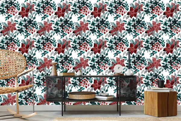 Behang Prachtige Bloemen Geschilderd Met Waterverf - Afbeelding 5
