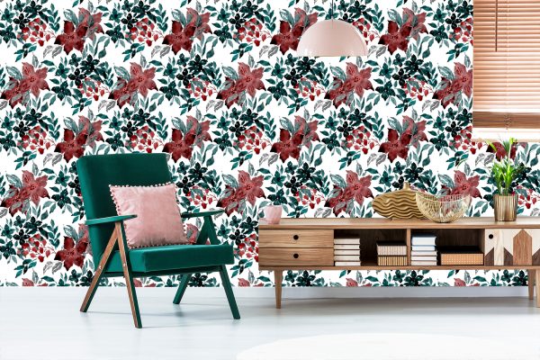Behang Prachtige Bloemen Geschilderd Met Waterverf - Afbeelding 6